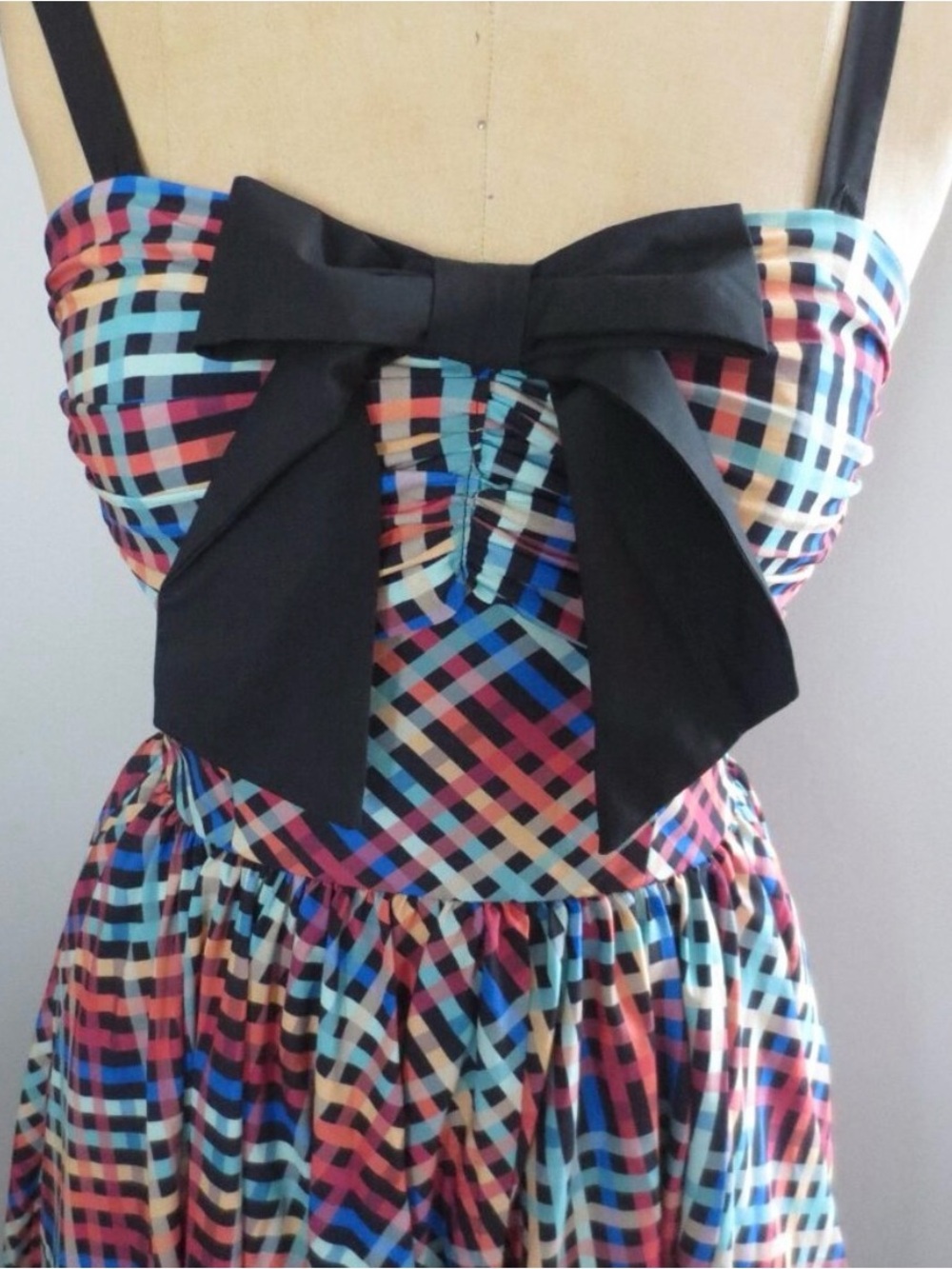 Unique Vintage NWT Madras Rainbow Print Sun Dress Retro 1940s 1950s Style sz Lg - Picture 2 of 11